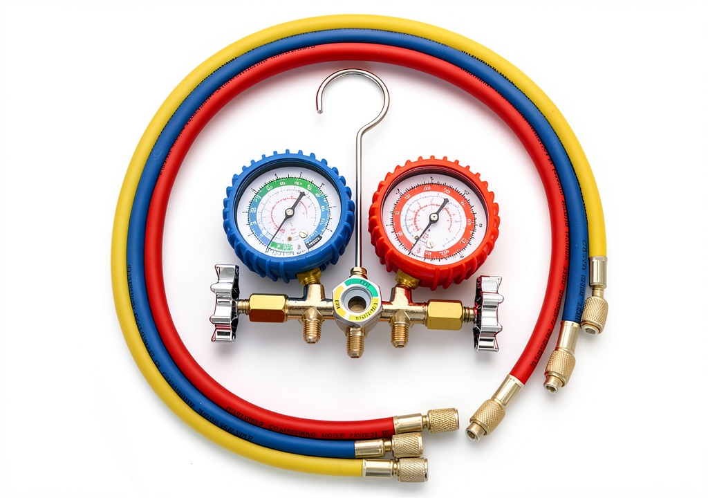 Installing Jwn Handtool-391 Metal Automotive Air Conditioning Gauge on a wooden workbench