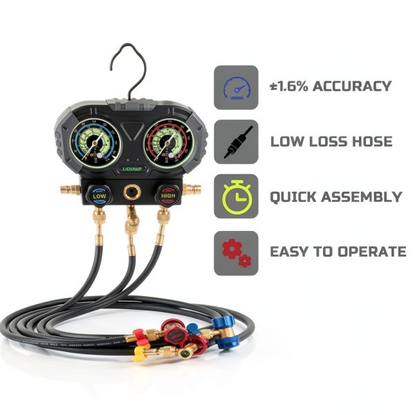 Lichamp AC Gauge Set for HVAC R32 R134 R410-2